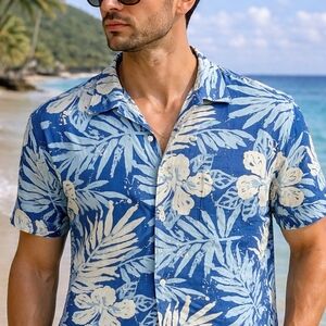 Tori Richard Hawaiian Shirt Blue Floral Viscose M